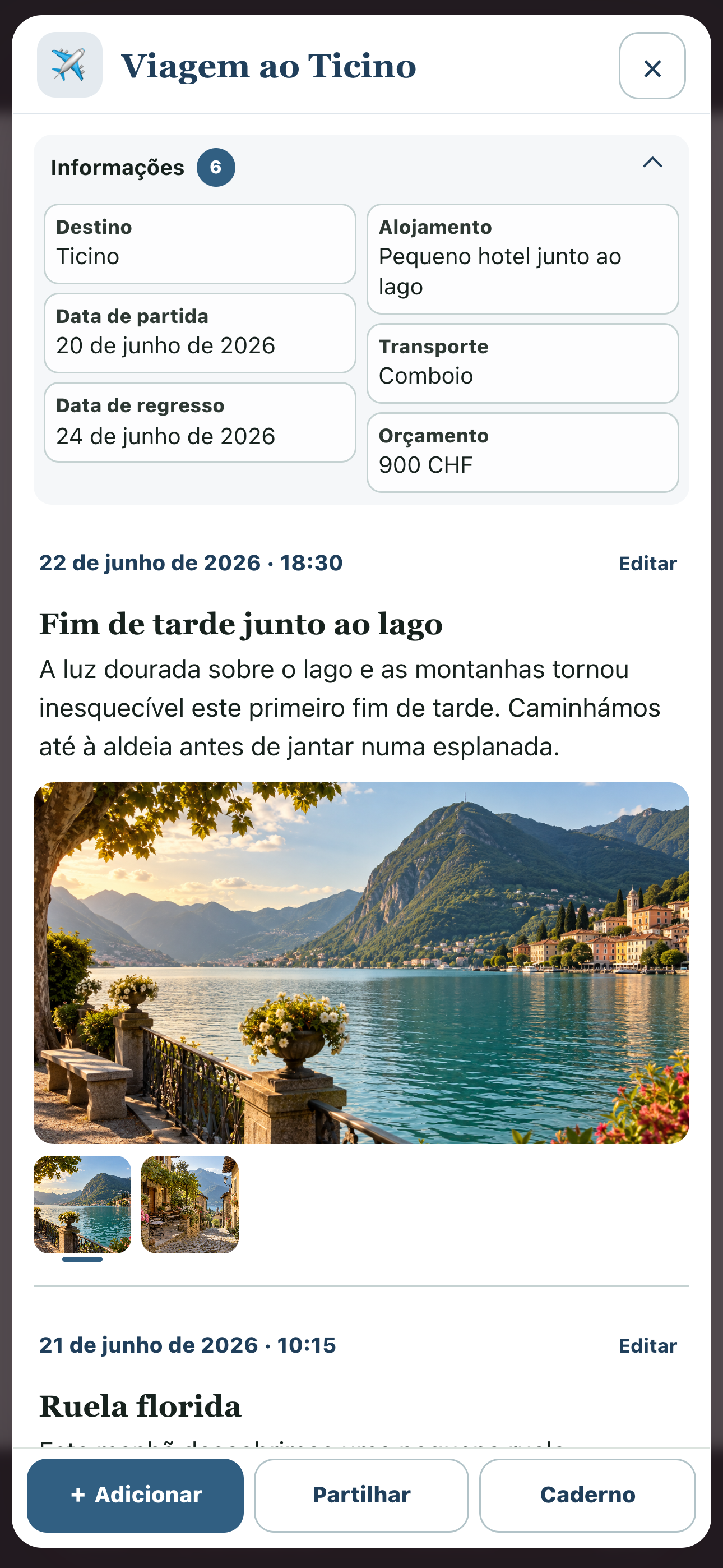 Pré-visualização completa de Viagem ao Ticino com entradas ilustradas