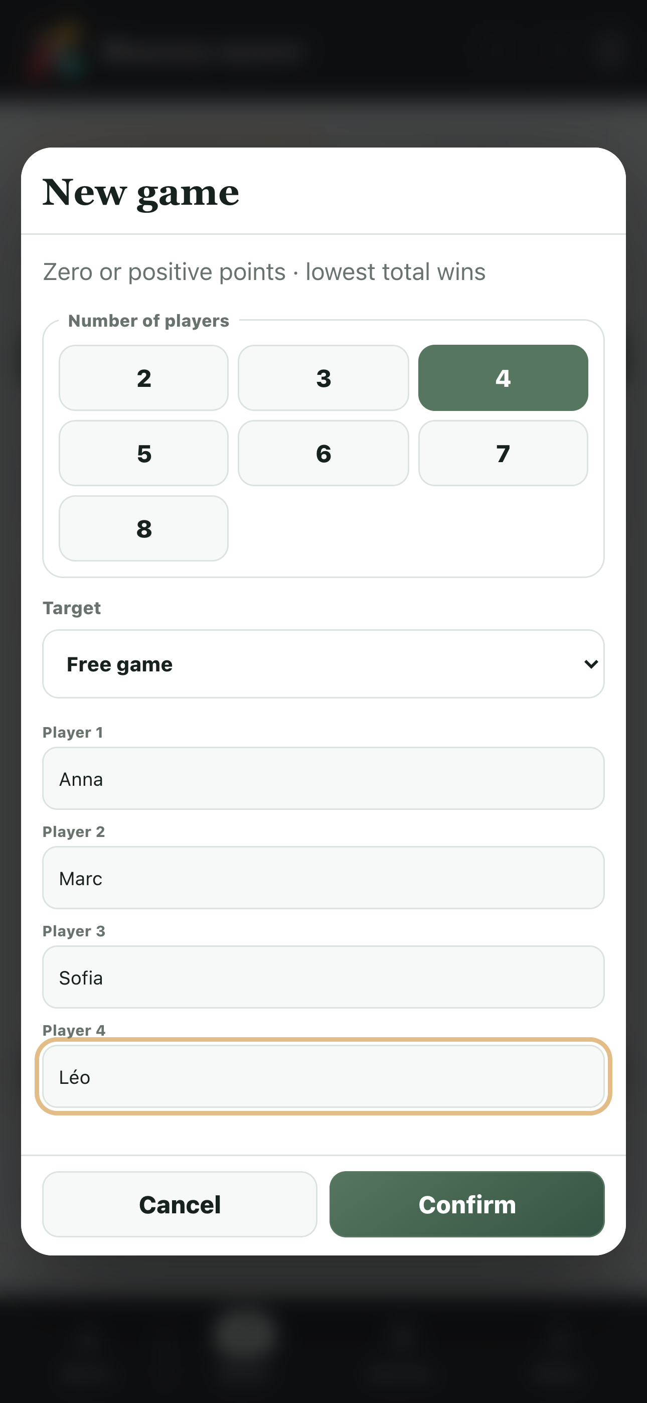 Setting up a free Rummy game for four players