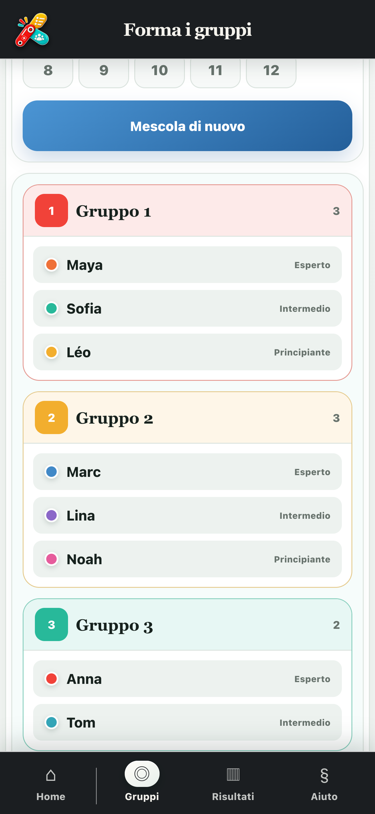 Risultato di tre gruppi equilibrati in PratiKit