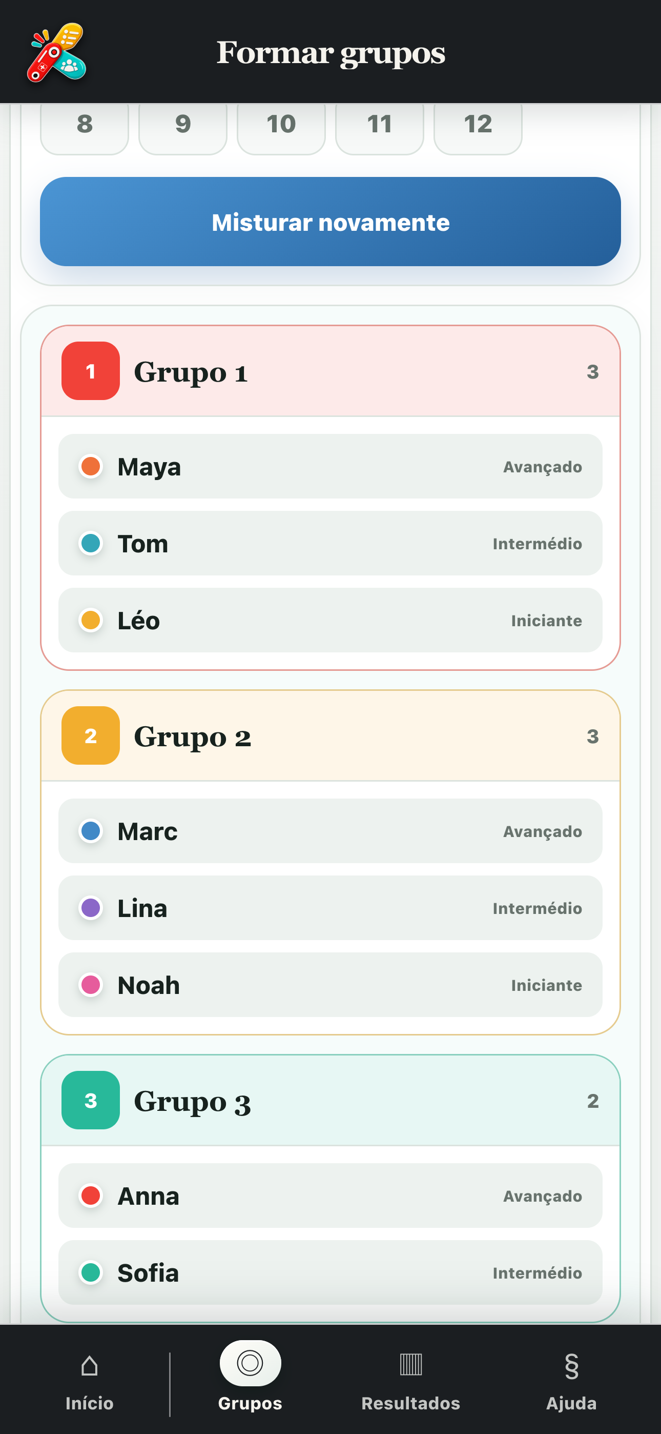 Resultado de três grupos equilibrados no PratiKit