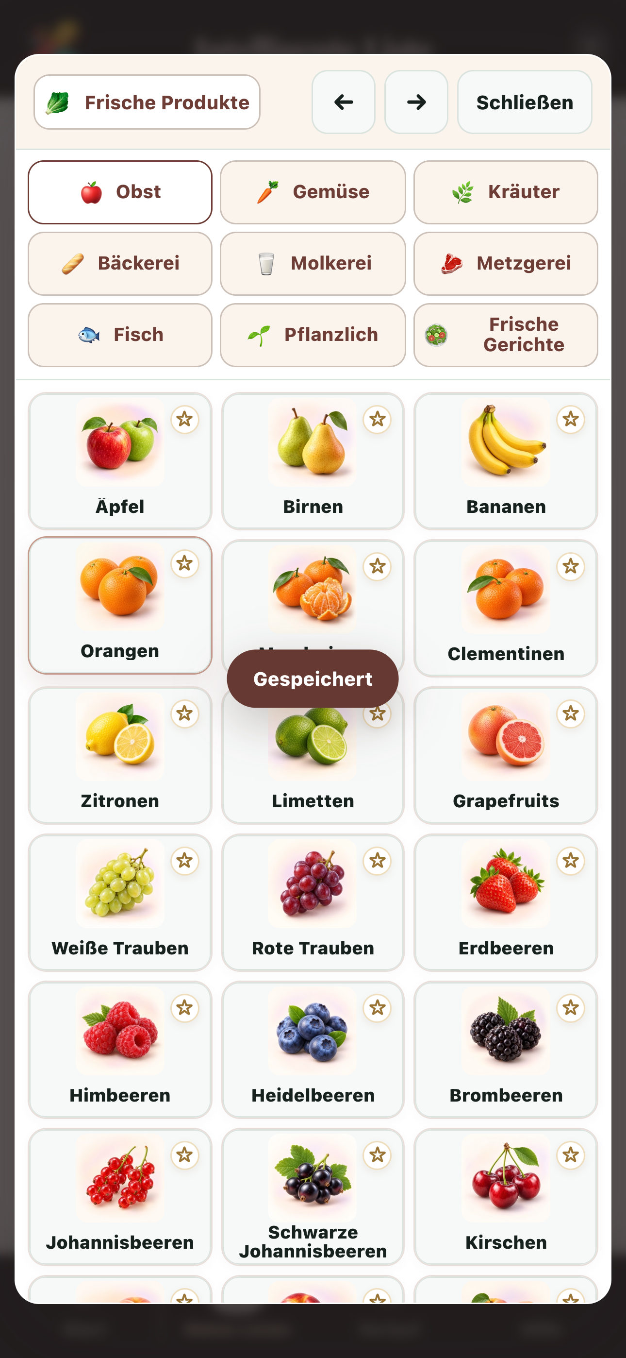 Vollständige Ansicht des Produktkatalogs der Intelligenten Liste