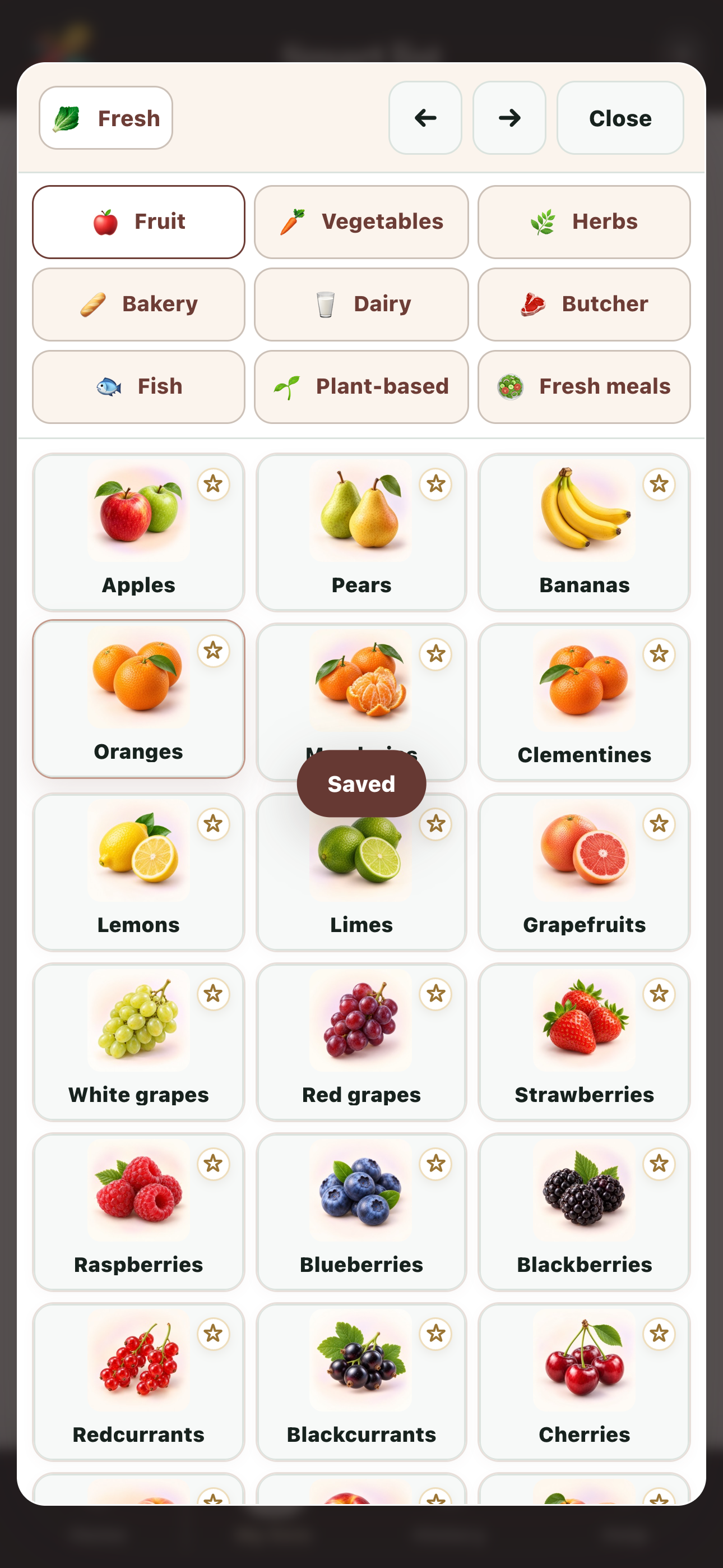 Full-screen view of the Smart list product catalogue