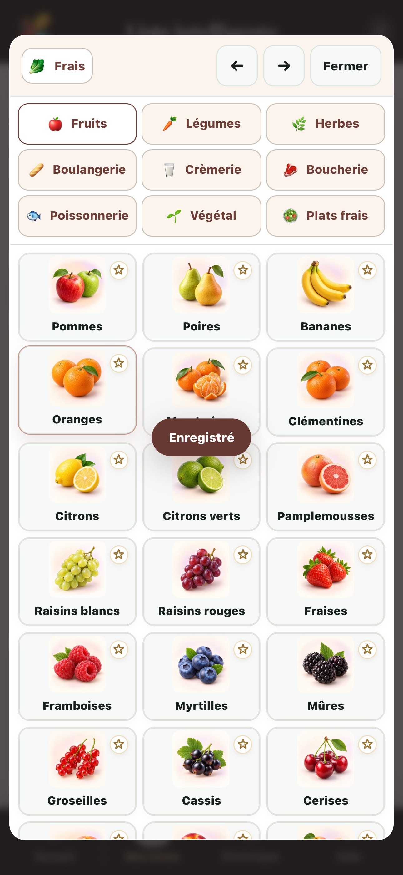 Écran complet du catalogue de produits de Liste intelligente