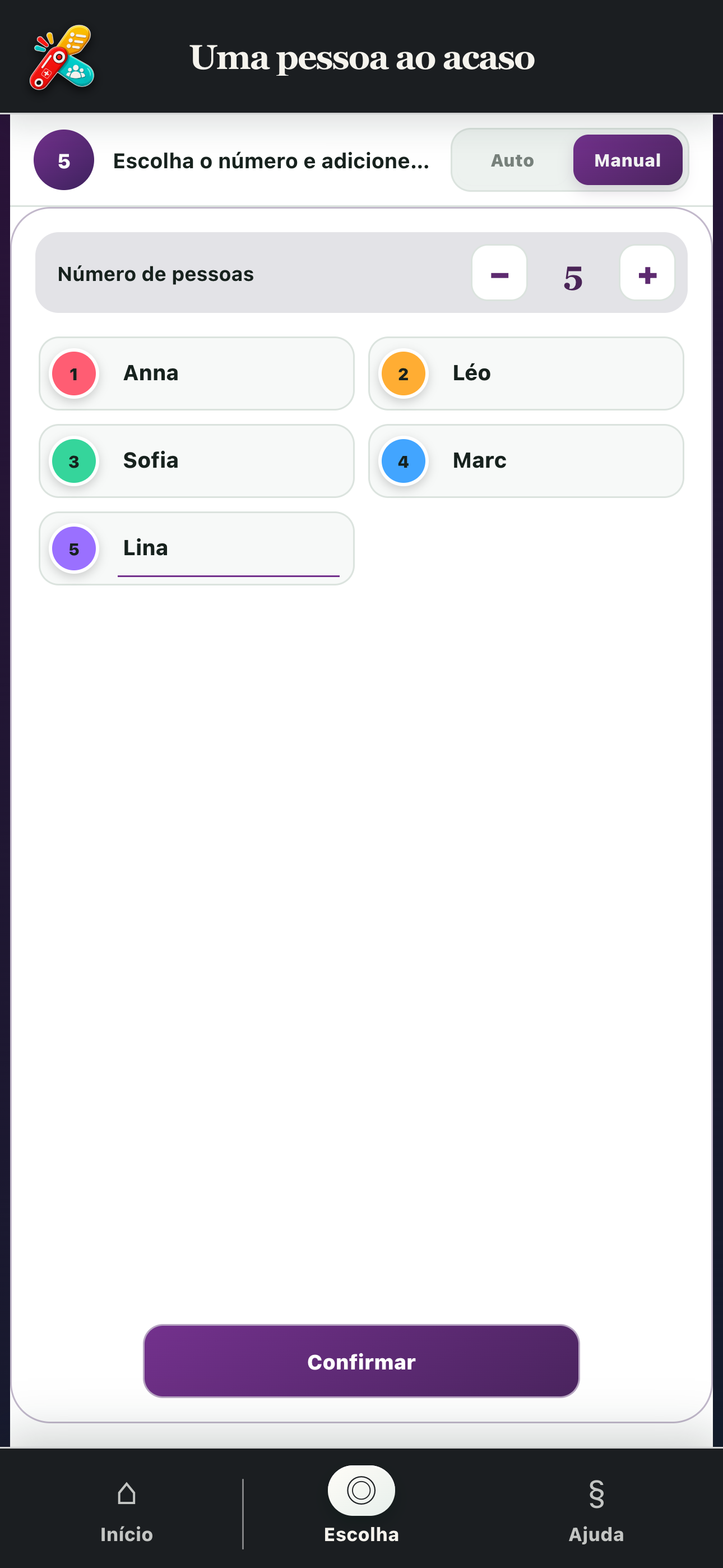 Introdução manual de cinco nomes