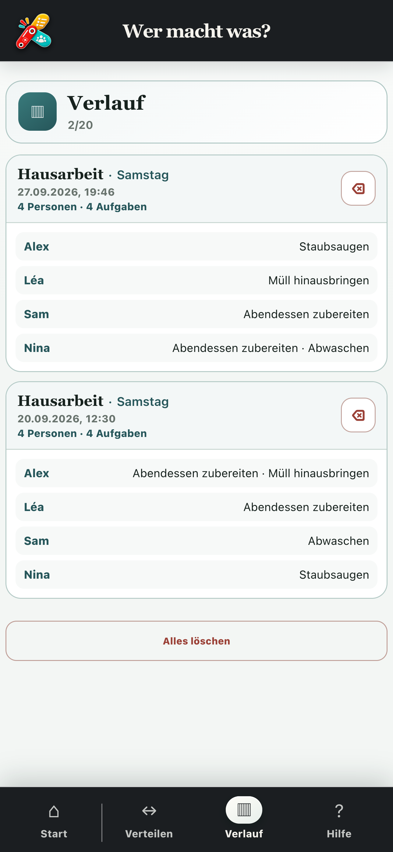 Verlauf der gespeicherten Verteilungen in Wer macht was?