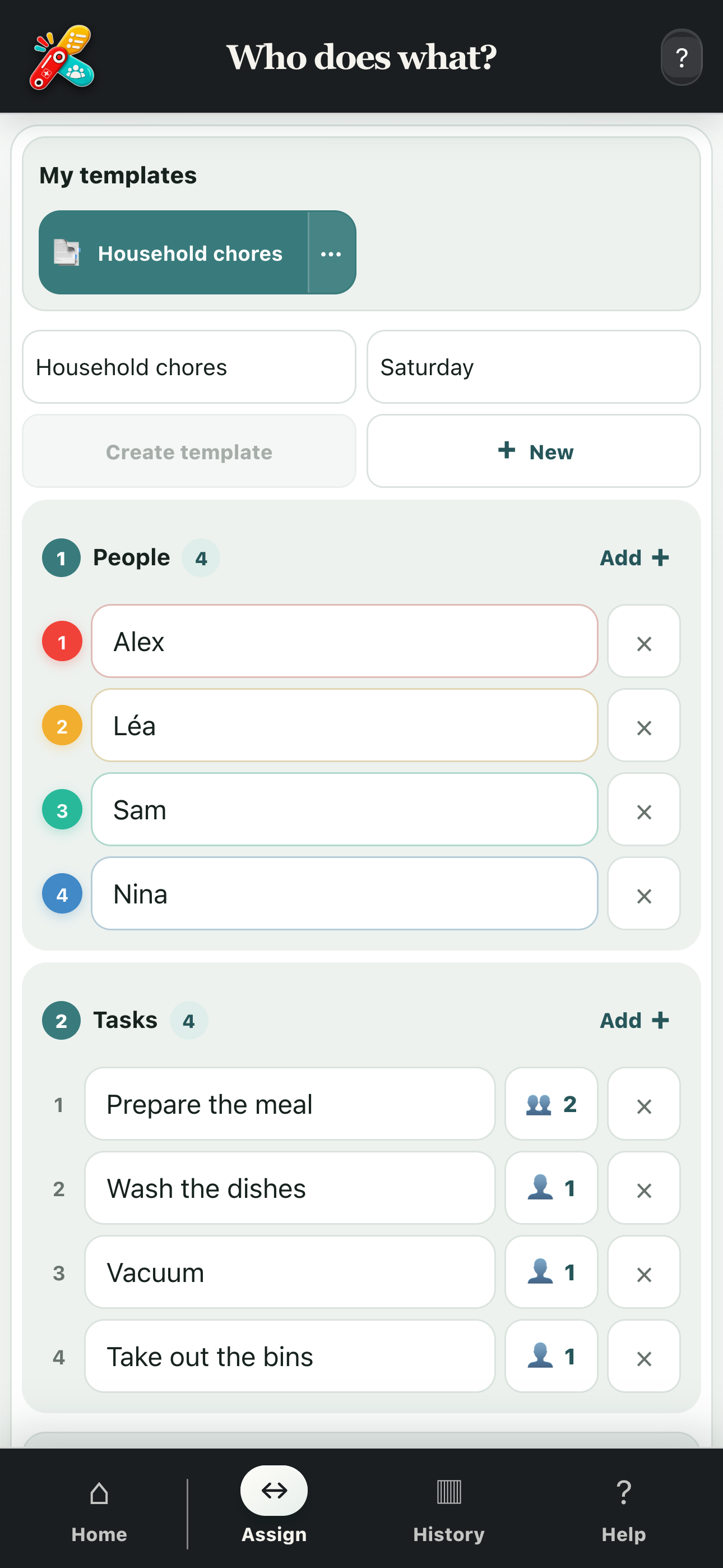 People and tasks added to the Who does what? tool