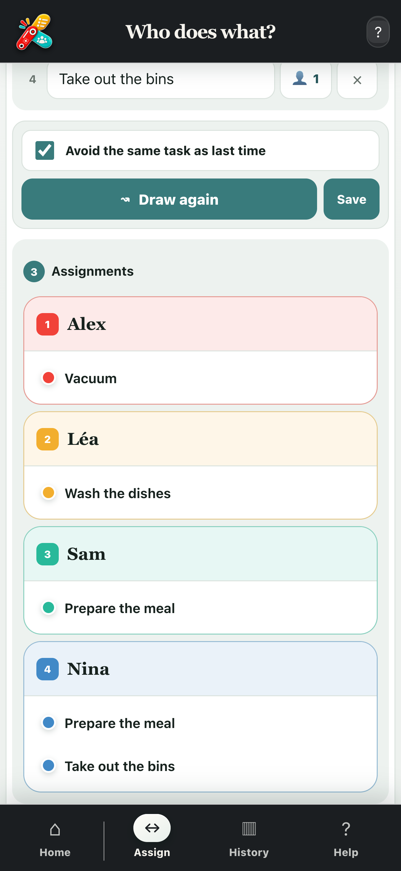 Result of a balanced task assignment
