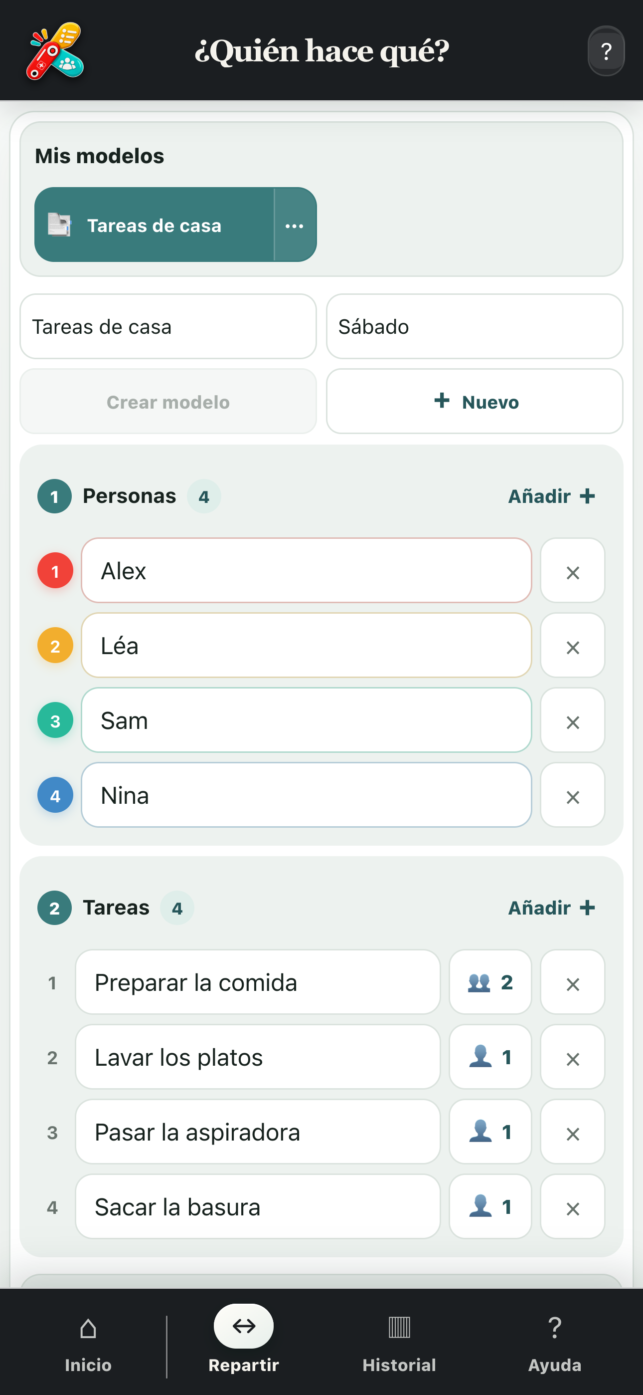 Personas y tareas añadidas a la herramienta ¿Quién hace qué?
