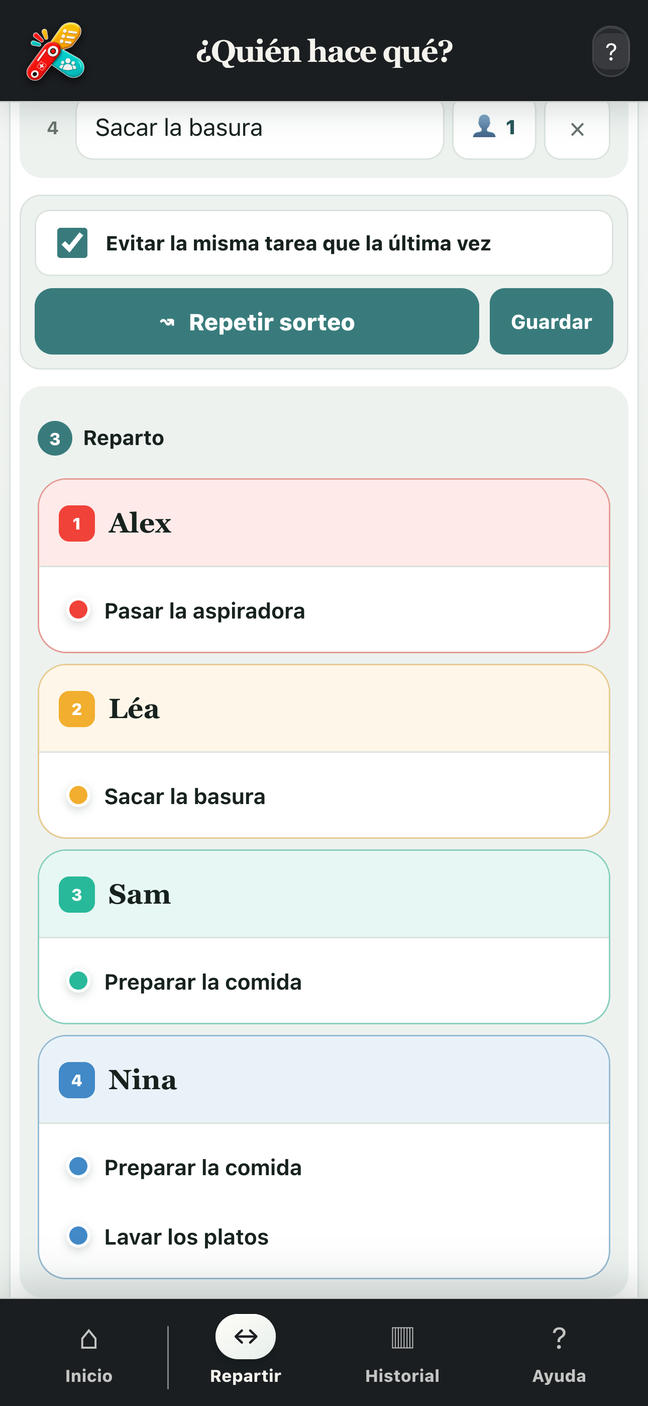 Resultado de un reparto equilibrado de tareas