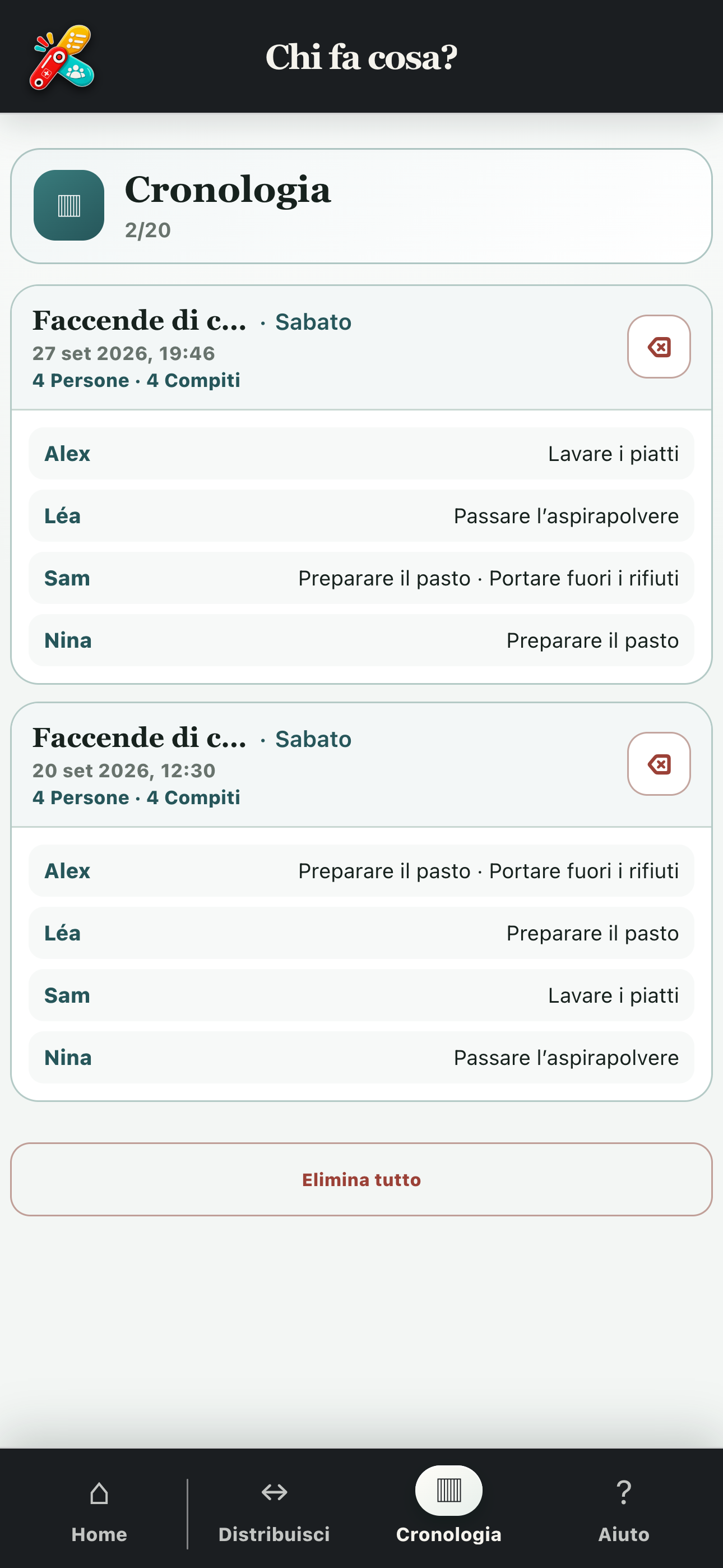Cronologia delle estrazioni salvate in Chi fa cosa?