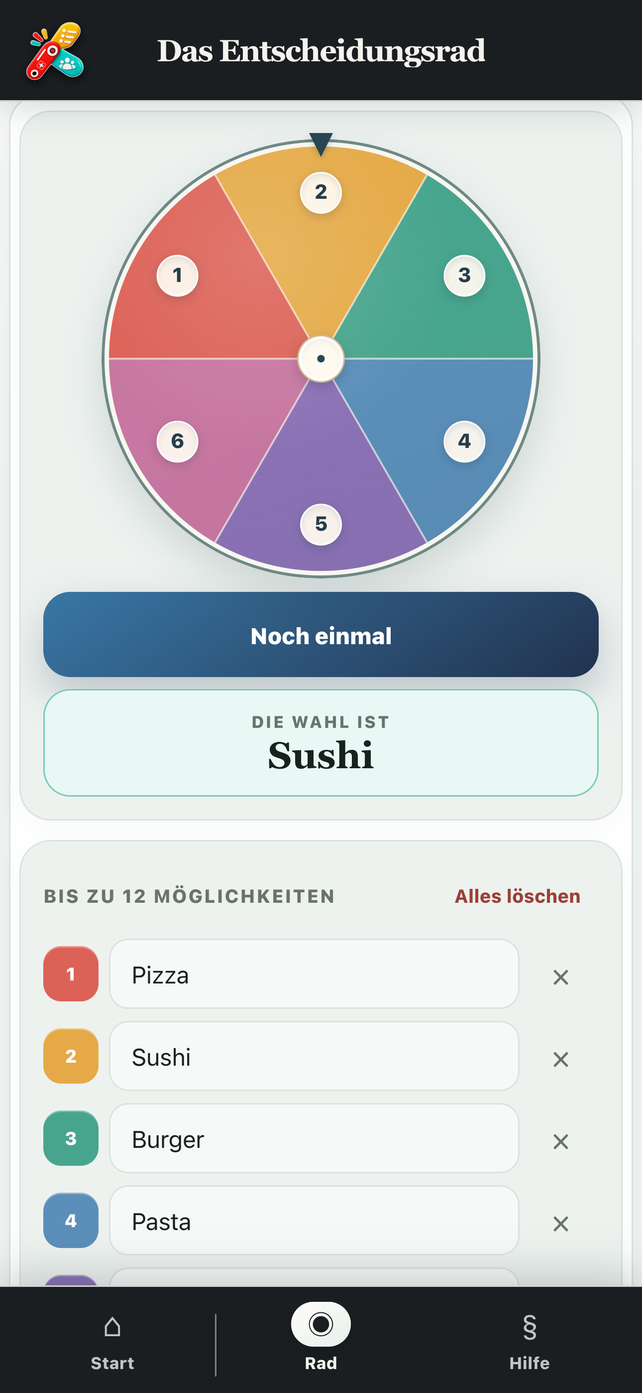 Ergebnis nach dem Drehen des Rads