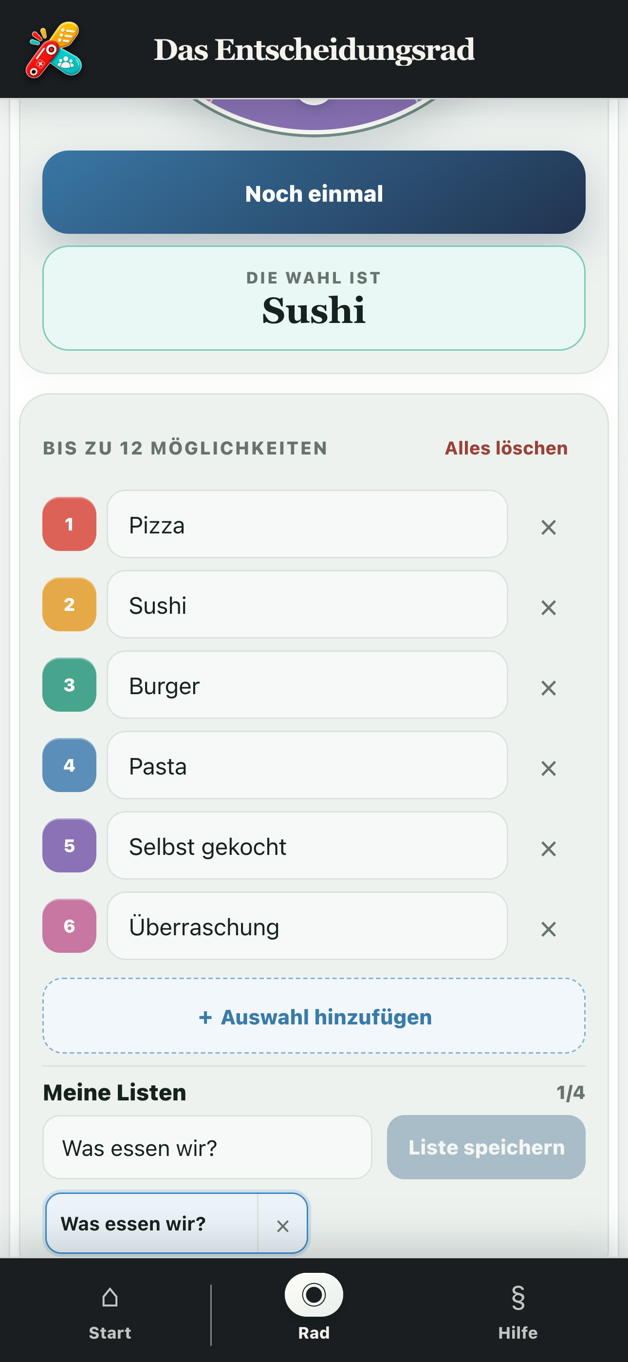 Benannte und in PratiKit gespeicherte Auswahlliste