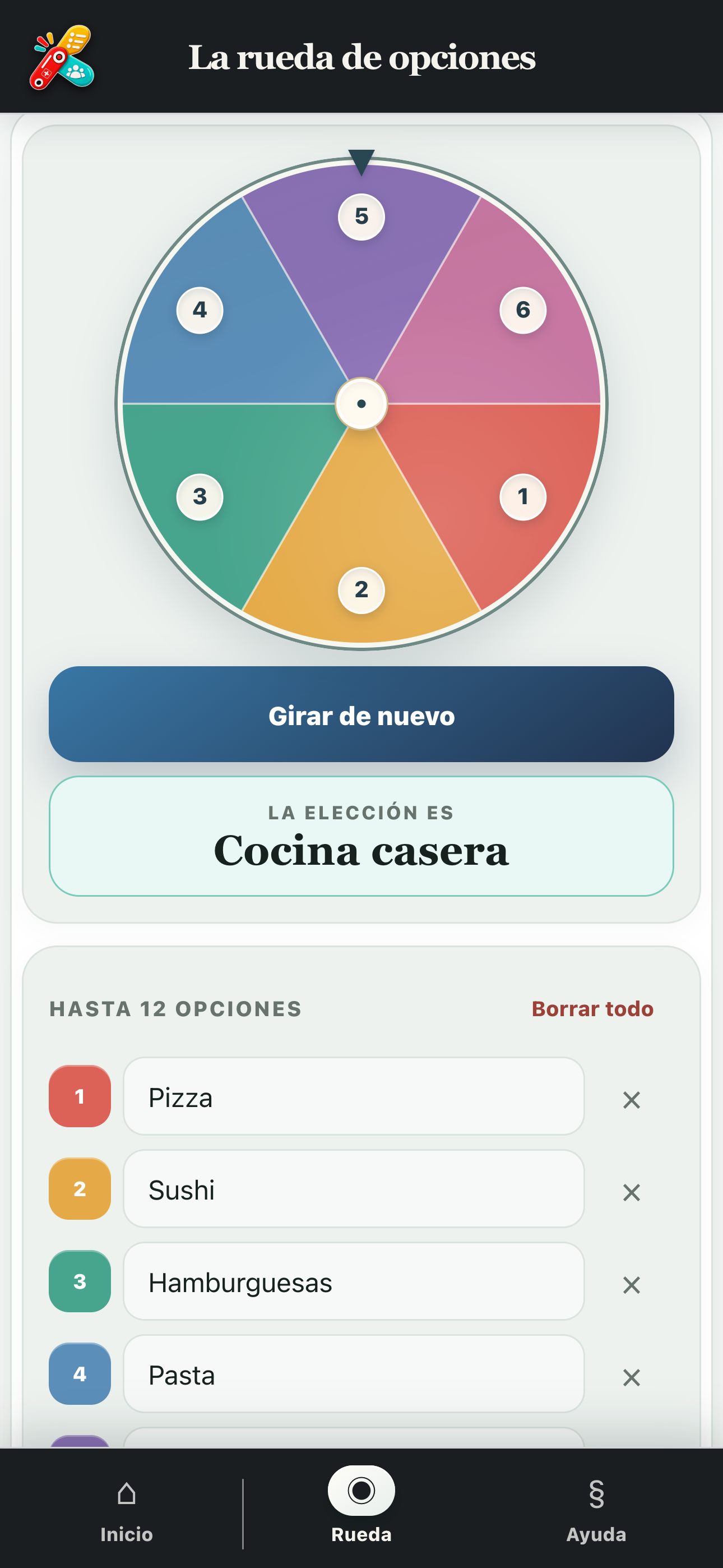 Resultado obtenido después de girar la rueda