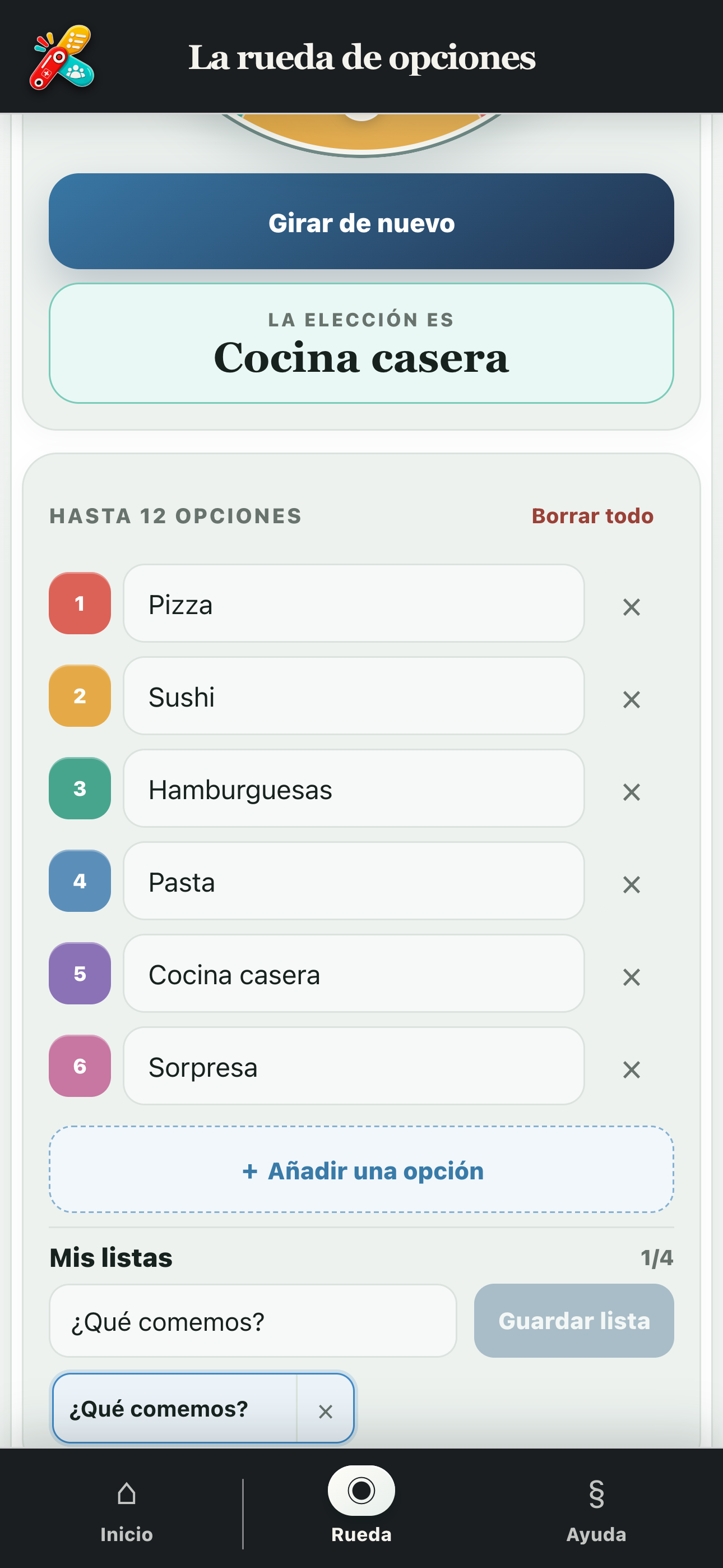 Lista de opciones con nombre guardada en PratiKit