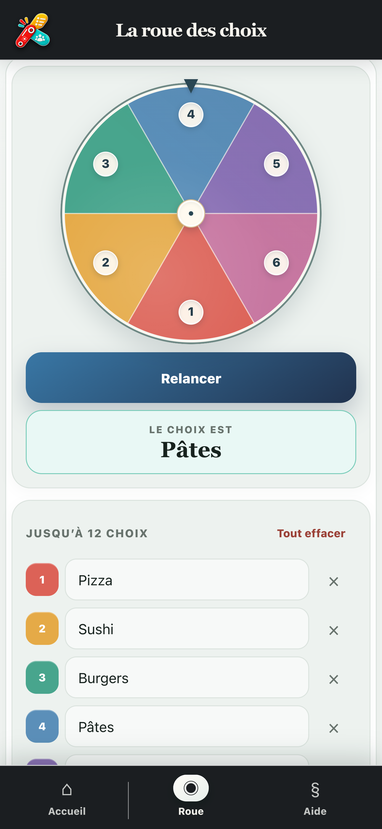 Résultat obtenu après avoir lancé la roue