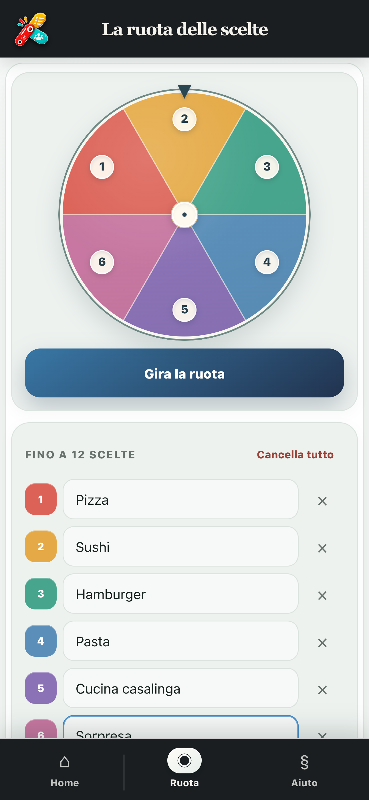 Ruota personalizzata con sei idee per il pasto