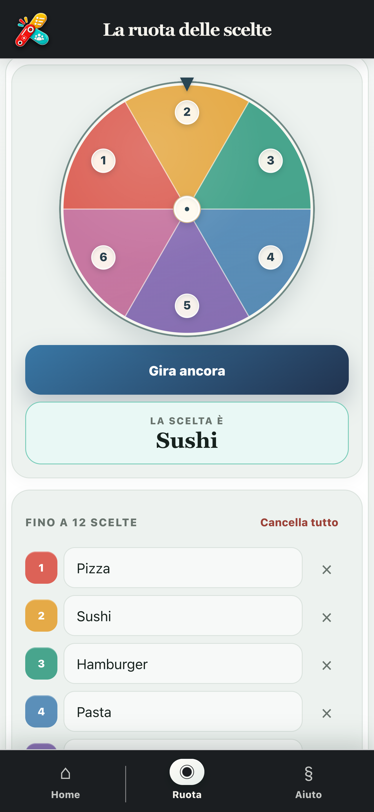 Risultato ottenuto dopo aver girato la ruota