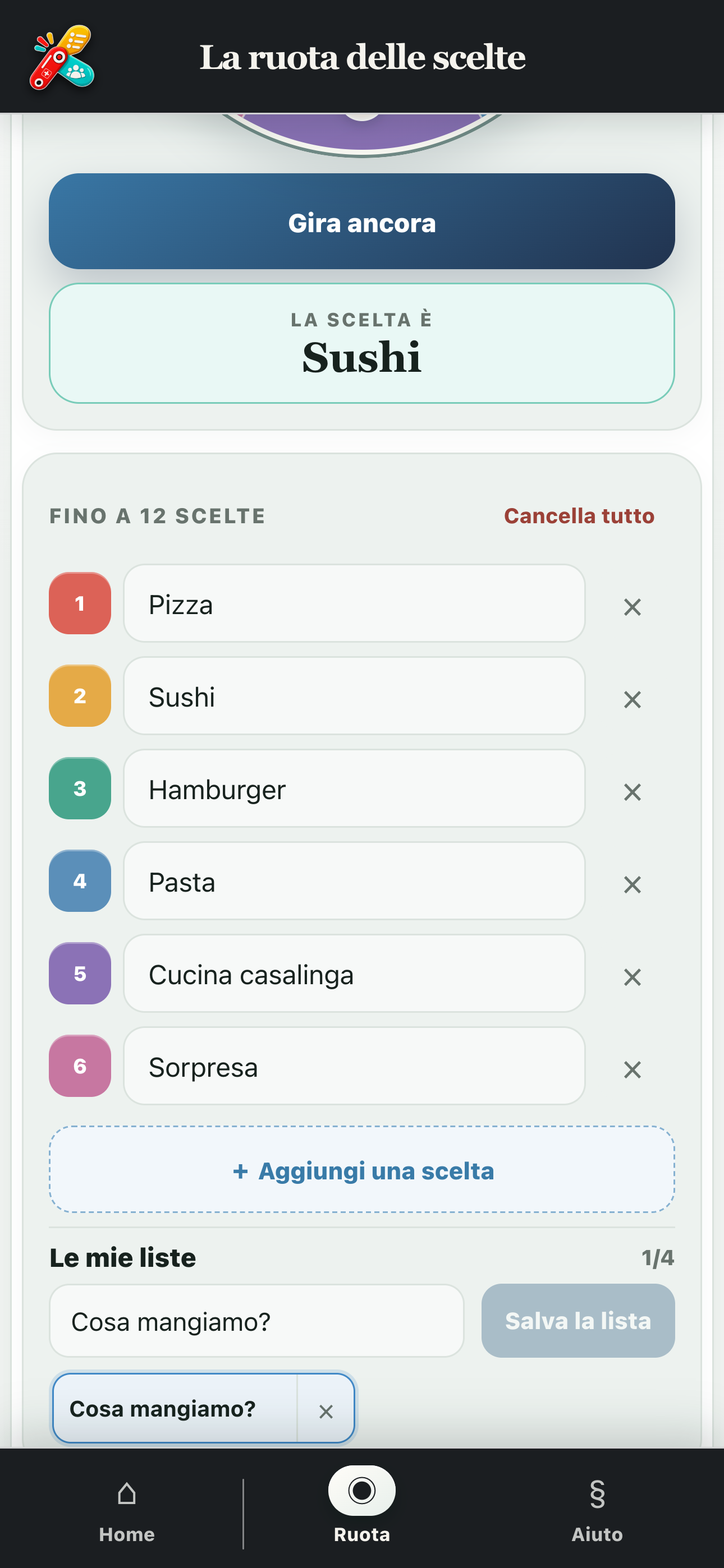 Lista di scelte nominata e salvata in PratiKit