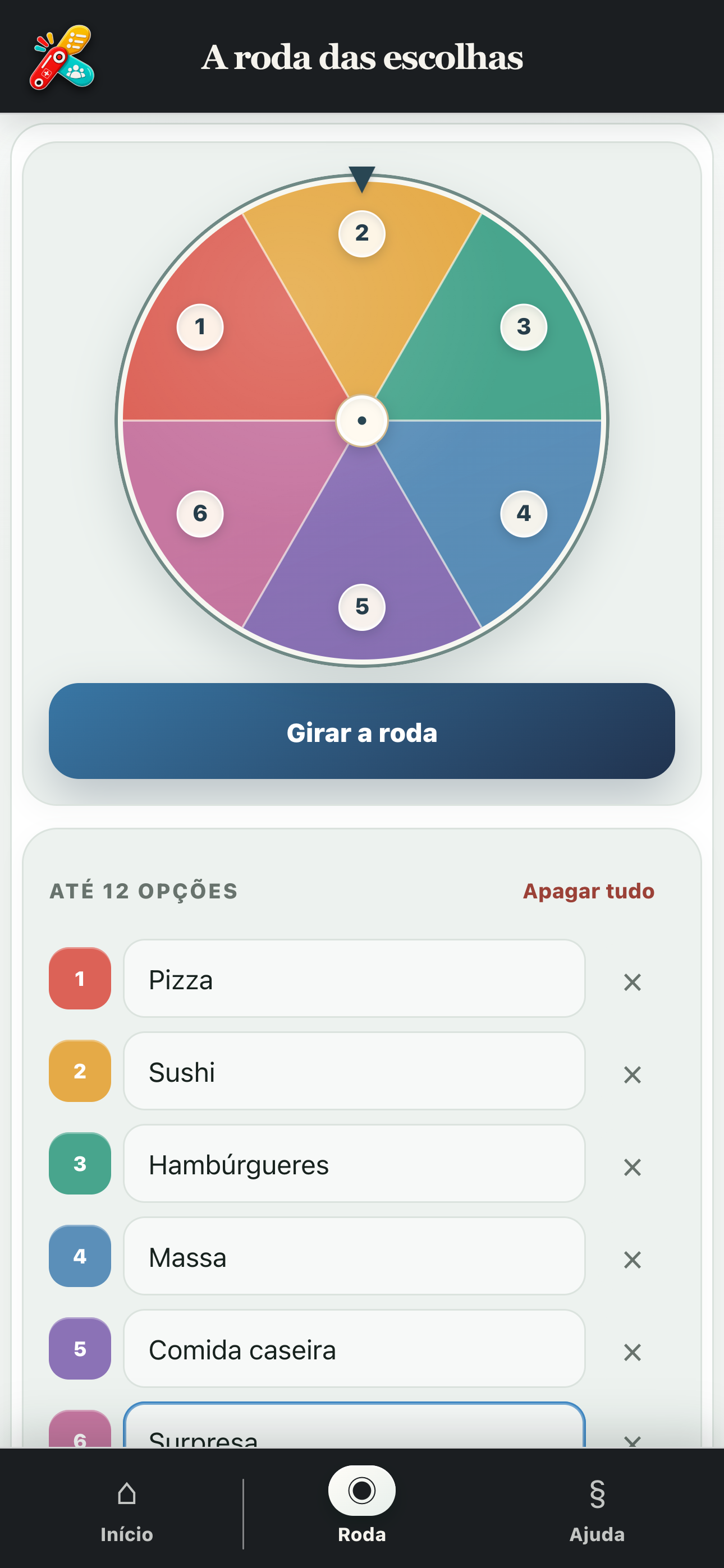 Roda personalizada com seis ideias de refeição