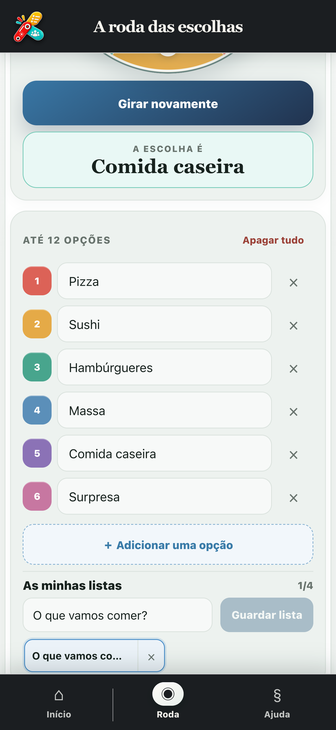 Lista de opções com nome guardada no PratiKit